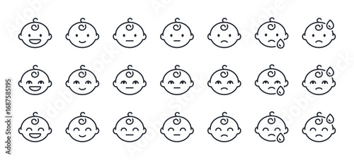 Baby face editable stroke outline icon isolated on white background flat vector illustration. Pixel perfect. 64 x 64.