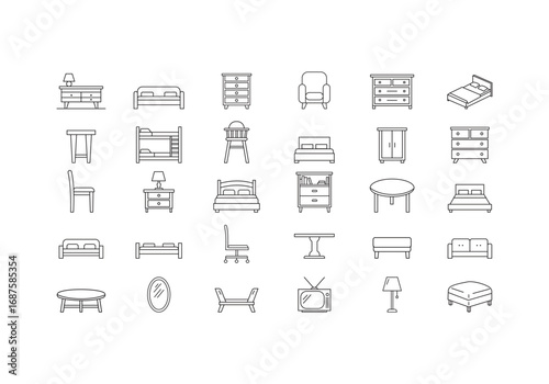 Simple and Minimal Furniture Icon Pack Line Art Style Template
