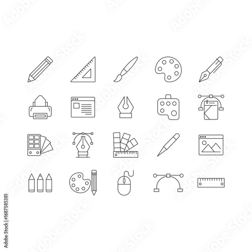 Graphic Design Icon Pack Line Art Style Template