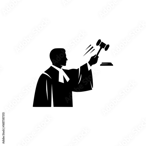 Justice Echoes Minimalist Black Silhouette Logo of a Judge with Gavel
