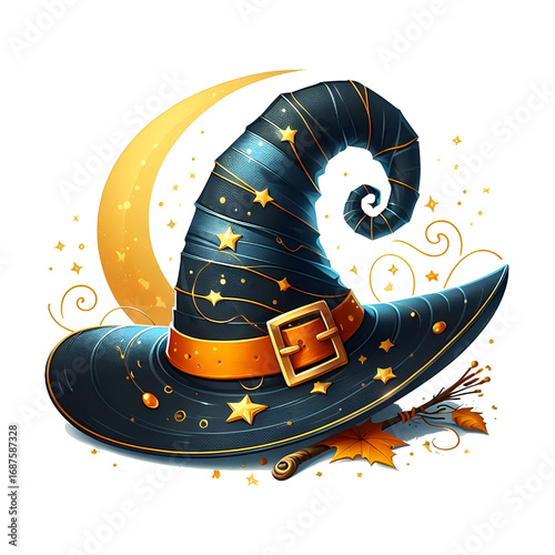 Witch hat on isolated on white background