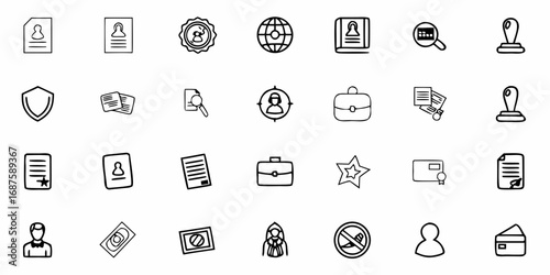 Collection of business and office doodles including documents and office supplies in a vector graphic