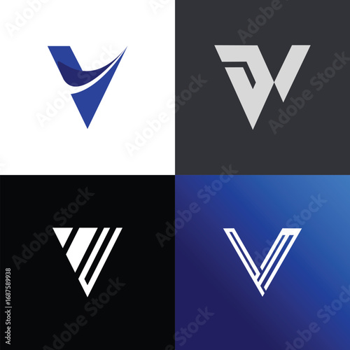 Minimalist Letter V Logo Set – Modern Alphabet V Icon Collection for Branding, Typography, and Design Elements (4 Variations)