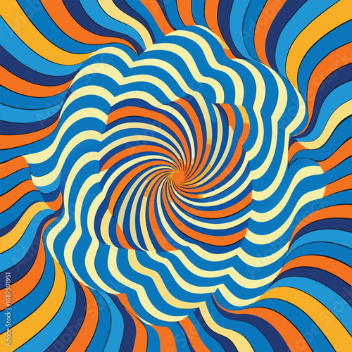 Psychedelic Swirling Pattern With Orange Blue And Yellow Waves