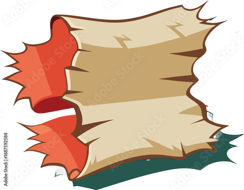 Torn Papyrus Scroll With Red Ribbon Detail parchment