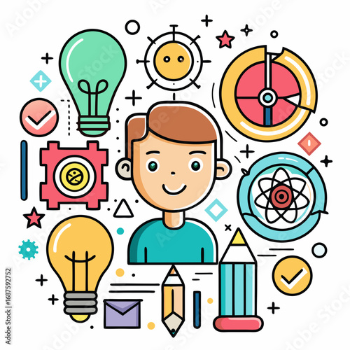 Creative person icon set featuring ideas innovation and design elements vector