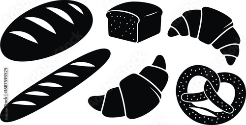Assortment of bread and pastries isolated on white background, perfect for breakfast or a bakery concept