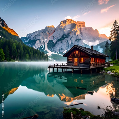 Lakeside cabin at dawn (1)