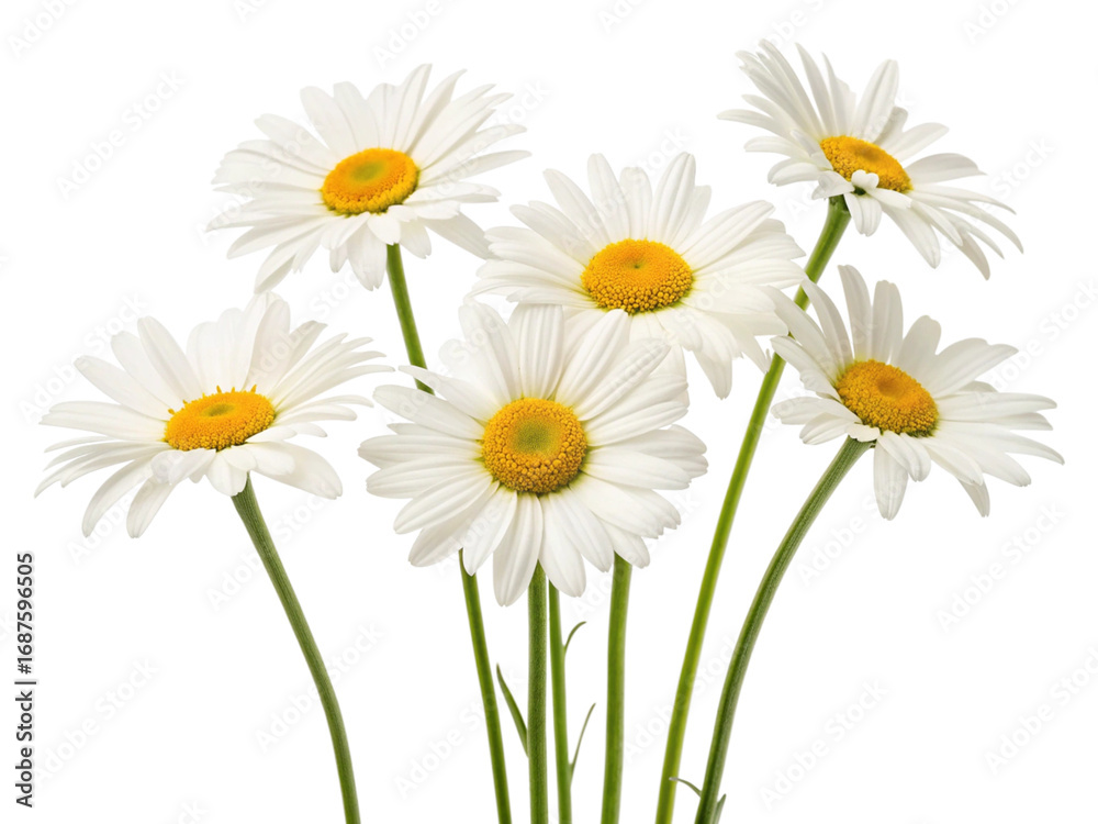 Fototapeta premium Pure White Daisies Bouquet, Fresh Spring Flowers, Isolated on White Background