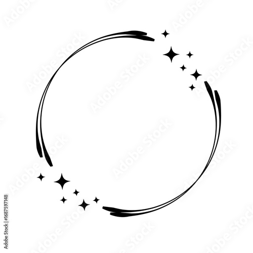 Star Circle Border. Circle star border frame. Sparkle circle frame. Wreath round stardust border for party, birthday decor design. Laurel frame with cosmic glitter shine.
