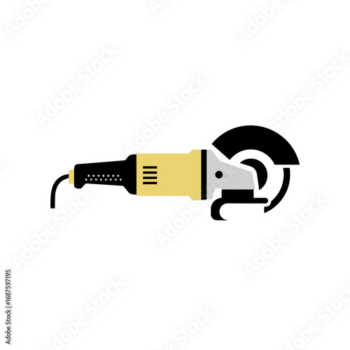 Angle grinder tool illustration with black and yellow colors on a transparent background - concept