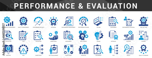 A complete set focused on assessment, evaluation, goals, and performance review across roles.