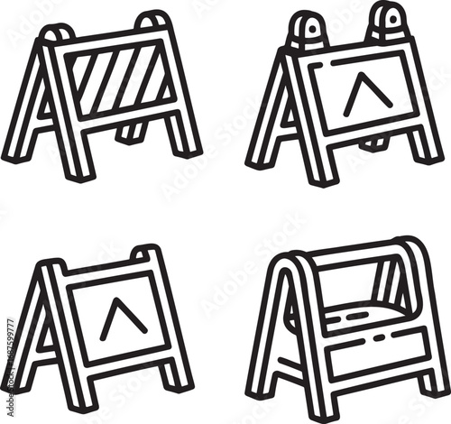 Set of Construction Barrier Outline vector illustration isolated On Transparent Background
