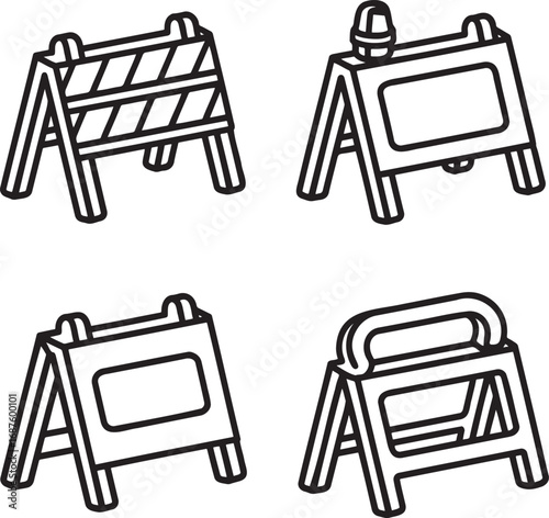 Set of Construction Barrier Outline vector illustration isolated On Transparent Background
