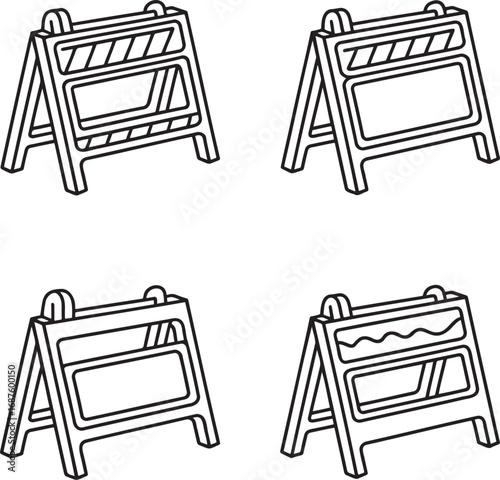 Set of Construction Barrier Outline vector illustration isolated On Transparent Background