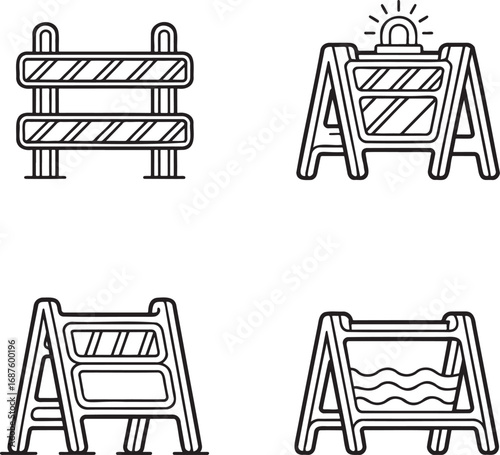 Set of Construction Barrier Outline vector illustration isolated On Transparent Background