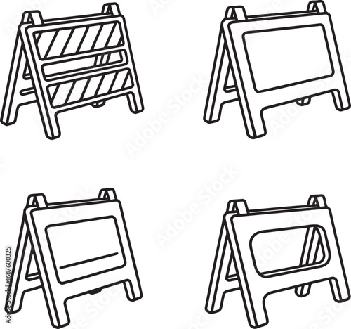 Set of Construction Barrier Outline vector illustration isolated On Transparent Background