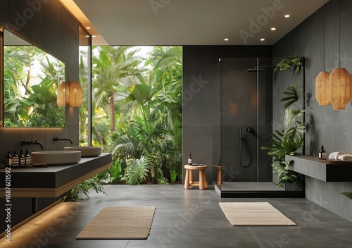 Modern Bathroom Design With Tropical Greenery View During Daylight