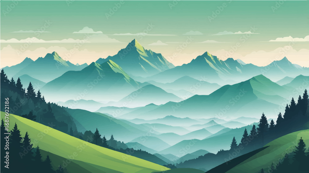 Fototapeta premium Sunrise over a beautiful mountain landscape with a foggy valley