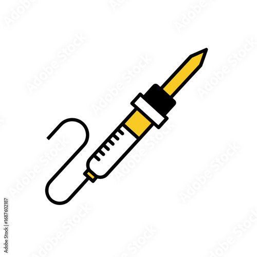 Soldering iron illustration in yellow and black colors on a transparent background - concept