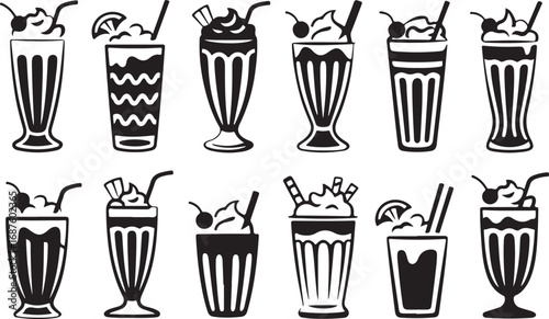 Milkshake Glass Silhouette Vector Illustration for Dessert Menu and Sweet Treat Designs