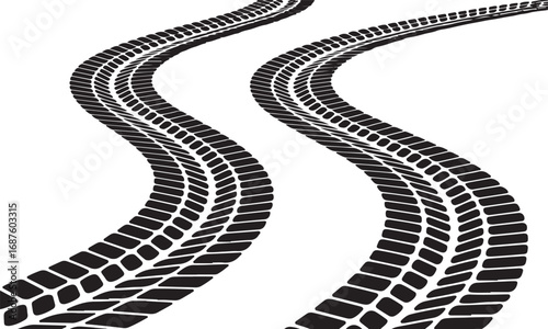 Tire Track Collection Vector Set with Various Tread Patterns and Skid Marks on Road