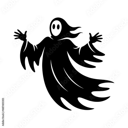 spooky ghost with flowing cloak silhouette vector illustration