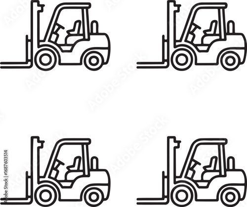 Set of Forklift Outline vector illustration isolated On Transparent Background