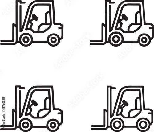 Set of Forklift Outline vector illustration isolated On Transparent Background