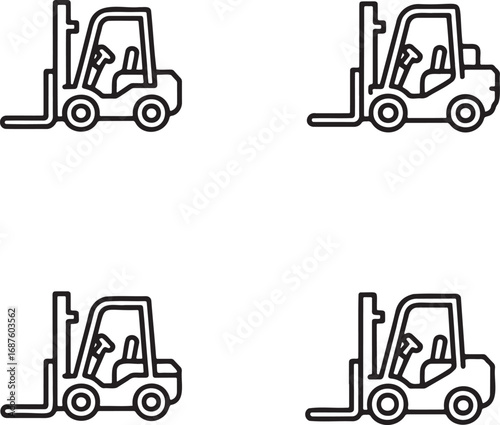 Set of Forklift Outline vector illustration isolated On Transparent Background