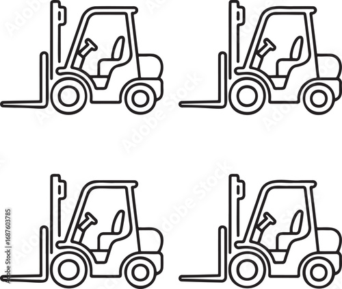 Set of Forklift Outline vector illustration isolated On Transparent Background
