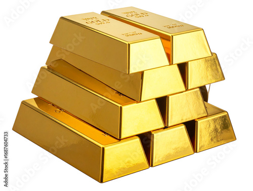 Stack of Shiny Gold Bars, Side View, Isolated PNG