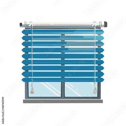 Blue Horizontal Blinds Covering a Modern Window for Privacy and Light Control Illustration