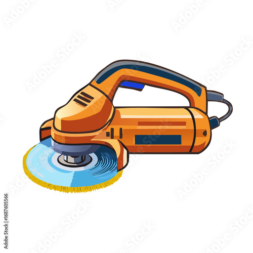 Vibrant Orange and Blue Cartoon Angle Grinder with Wire Brush Attachment