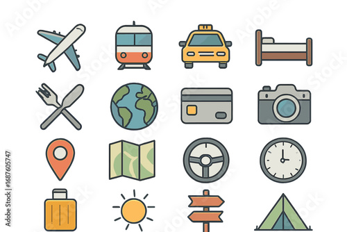 Rounded Set travel and transportation icons for web and mobile applications