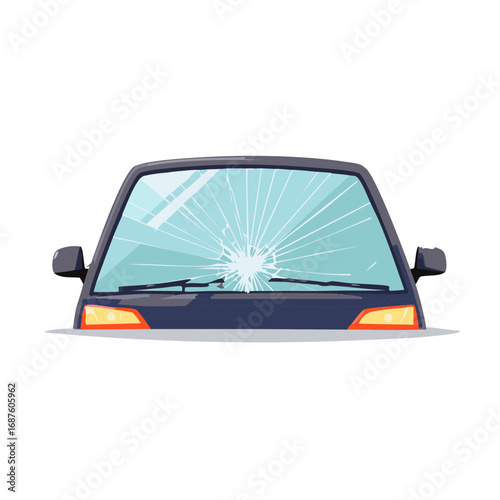 Front view of a car with a shattered windshield after an accident vector illustration
