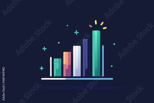 glowing bar chart business data analytics minimal neon icon  
