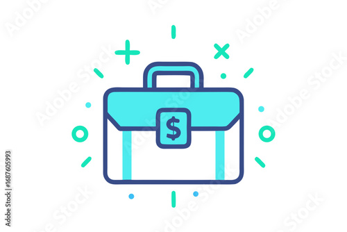 glowing briefcase icon with dollar sign business finance symbol  