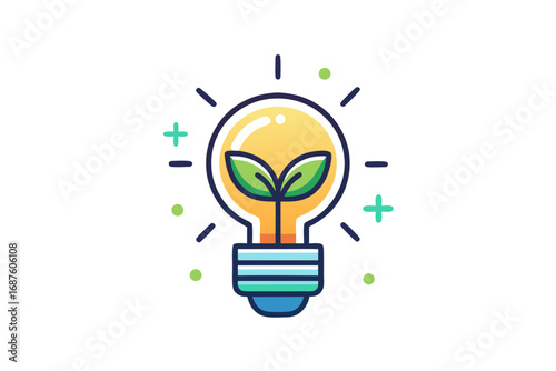 glowing lightbulb eco innovation icon with small plant sprout  