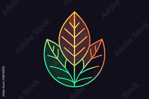 glowing leaf outline minimal eco icon with clean green veins  