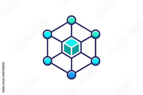 glowing network nodes communication icon with connected office lines  