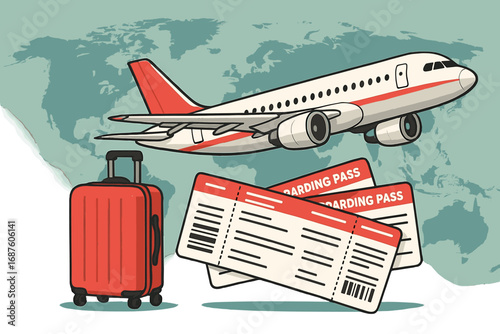 Travel and tourism theme, online ticket purchase or reservation, global business flights, flat 3D isometric vector artwork