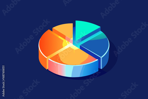 glowing pie chart business data analysis icon with glowing slices  
