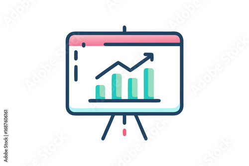 glowing presentation board business report icon with clean graph line  