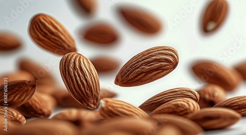 Almonds Floating in the Air With a Soft Background Emphasizing Their Texture ...