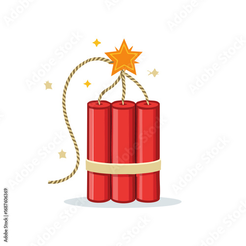 Cartoon dynamite bundle with a lit star fuse vector illustration