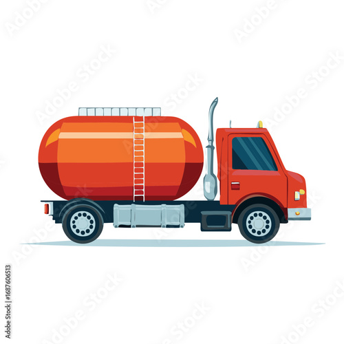 Cartoon illustration of a red tanker truck, transporting fuel, isolated