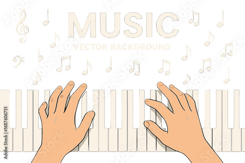A pianist's hands transform piano keys into musical notes, evoking a classic song atmosphere suitable for music festivals