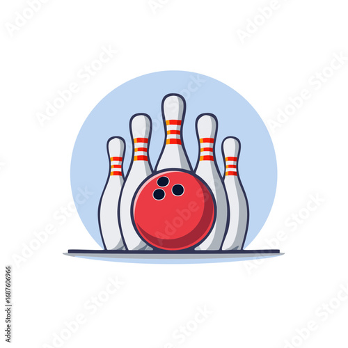 Cartoon bowling ball and pins set up for a game vector illustration