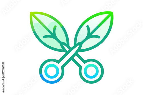 Scissors icon with leaf shaped handles symbol of eco friendly cutting